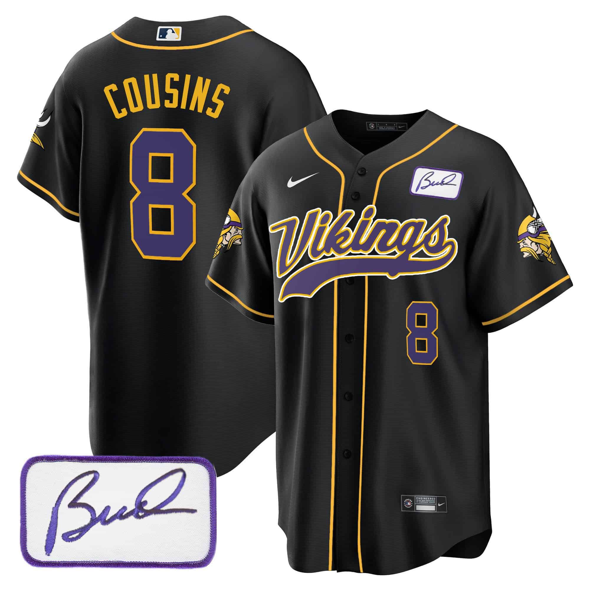 Men Minnesota Vikings #8 Cousins Black 2024 Nike Bud Grant Patch Classic Baseball NFL Jersey->indianapolis colts->NFL Jersey
